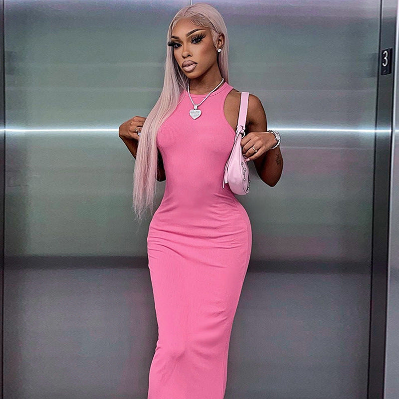 Women Dresses Spring Sleeveless round Neck Slim Fit Dress