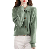 Women Knitted Cardigan Autumn Vintage Stand Collar Knitted Cardigan Sweater Baggy Coat