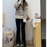 Women Knitwear Autumn and Winter Striped Turtleneck Zipper Knitwear Loose Sweater