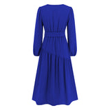 Women Date Dress Autumn and Winter V-neck Bubble Long Sleeve Dress