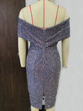 Women Evening Gown Sexy Retro Backless Green Sequins Dress