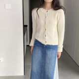 Women Cardigan Sweater Spring Alpaca Fleece/Fiber Cardigan Jacket Long-Sleeved round Neck Sweater Cardigan D2366