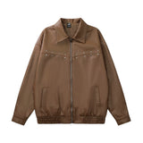 Men Jacket Coat Jacket Men's Spring and Autumn Pattern Lapel Leather Coat Loose