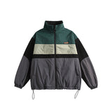 Unisex Winter Cotton Coat Retro Warm Thickening Stand Collar Color Matching Polar Fleece Jacket Cotton-Padded Jacket