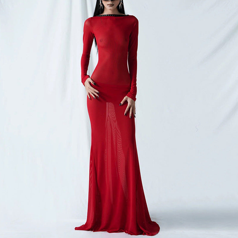Women Dresse Fall/Winter Dress Sexy Tulle Skirt Backless