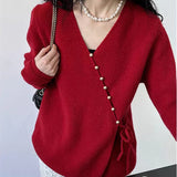 Women Knitwear Spring and Autumn V-neck Knitwear Loose Sweater