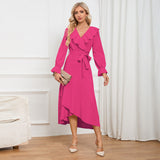 Women Date Dress Winter V-neck Dress Mid-Length Dress