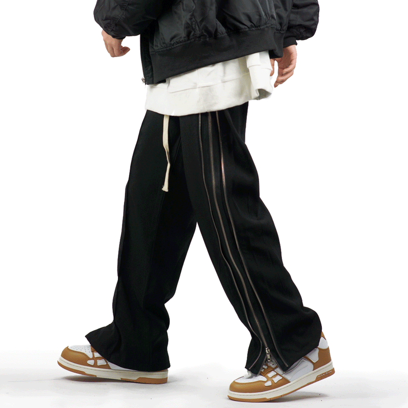 Men Sweatpants Side Zipper Split Casual Straight-Leg Pants Sports Trousers