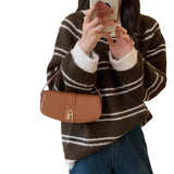 Women Knitted Pullover Striped round Neck Sweater Top Autumn and Winter Long Sleeve Sweater