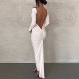 Women Dresse Long Sleeve Sexy Backless Dress