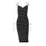 Women Dresses Summer Hot Rhinestone Sexy Hip Spaghetti Straps Slim Fit Dress