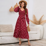 Women Date Dress V-neck Floral Skirt Dress