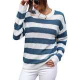 Women Knitted Sweater Autumn Long Sleeve Striped Sweater