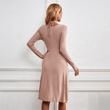 Women Dress V-neck Knitted Long Sleeves Dress
