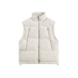 Unisex Winter Cotton Coat Zipper Pocket Decoration Stand-up Collar Cotton-Padded Clothes Vintage Detachable Sleeve Cotton Jacket