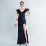 Harlem Nights Outfits Velvet High-Density Sequined Fishtail Evening Dress