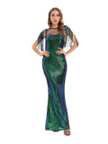 Women Evening Gown Sexy Retro Green Sequins Dress Evening Dress