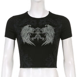 Women T-shirt Spring/Summer Tight round Neck Wings Printing Short Short Sleeve T-shirt