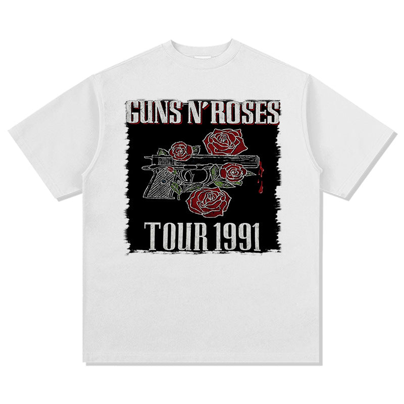 Men Vintage Rock Band T-Shirt Short Sleeve T-Shirt Rock Band Vintage Washed Old