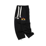 Men Jeans Flame Letter Flocking Embroidered Slacks