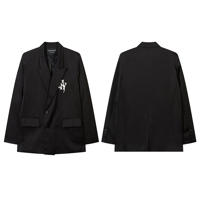 Unisex Vintage Shirt Black with Shoulder Pads Trendy Suit