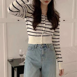 Women Knitwear Autumn Winter Retro Striped Sweaters Cardigan