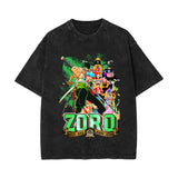 2024 new American washed retro cotton t-shirt Sauron, Luffy, Riman printed washed and old short-sleeved t-shirt