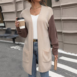 Women Knitted Sweater Fall Colorblock Sweater Coat