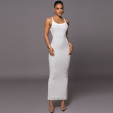 Women Dresses Summer U-Neck Split Sling Dress (Bla0420)