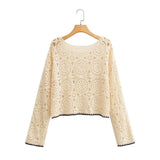 Women Sweater Knitwear Cutout Blouse Short Midriff Outfit Sun Protection Shirt Long Sleeve Bohemian Pullover Sweater