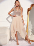 Women Evening Gown Sexy Retro Chiffon Stitching Green Sequins Dress