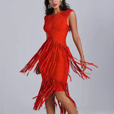 Women's Evening Dress Backless Tassel Dress Sleeveless Bandage Dress