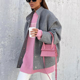 Women Trench Coat Autumn and Winter Gray Woolen Coat for Women
