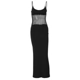 Women Dresse Mesh Camisole Long Skirt Sexy U Collar Hip Skirt
