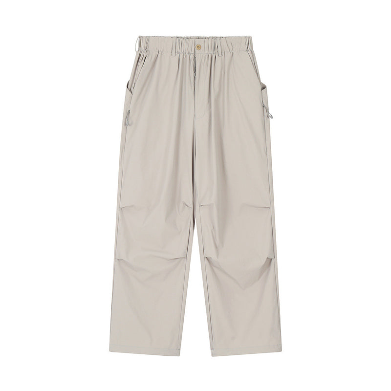 Men Sweatpants Pocket Pleated Casual Straight Trousers Sports Drawstring Ankle Banded Pants