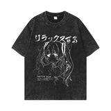 Retro washed old cotton t-shirt men's ONE PIECE loose short sleeves