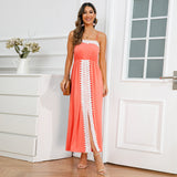 Women Date Dress Lace Slit off-the-Shoulder Tube Top A- line Dress
