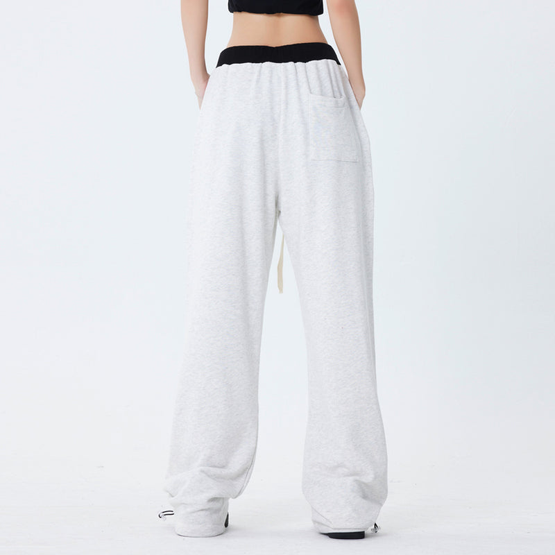 Men Sweatpants Loose Straight Sweatpants Embroidery Drawstring Ankle-Tied Sweatpants Wide Leg Mop Pants