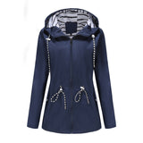Women's Trench Coat Long-Sleeved Waterproof Mid-Length Trench Coat Women's Hooded Striped Raincoat