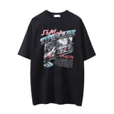 Men Vintage T-Shirt Cartoon Racing Letter Print Short-Sleeve T-shirt