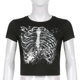 Women T-shirt Retro Black Short-Sleeved T-shirt Summer Crop-Top Short Top