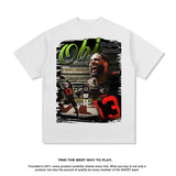 Mens Vintage baseball T-Shirt OBJ Printed Short Sleeve T-Shirt Crew Neck Washed Old Loose Cotton