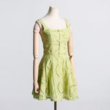 Women Dresses Summer Strap Lace Embroidery Hollow Dress (Qymy0409)