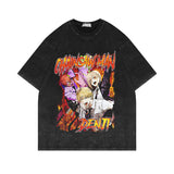Washed old short-sleeved T-shirt chainsaw man retro cotton T