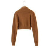 Women Sweater Knitwear Lapel Vintage Knitted Cardigan Women's Navel Short Long-Sleeved Sweater