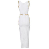 Women Evening Dress round Neck and Long Pattern Sleeveless Bandage Gown