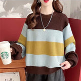 Women Knitwear Autumn and Winter Striped round Neck Sweater Loose Sweater
