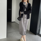 Women Knitted Two-Piece Set Knitted Cardigan Vest Skirt Two-Piece Set A3120