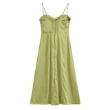 Women Dresses Summer Retro Slit Sling Dress (Xds0414)
