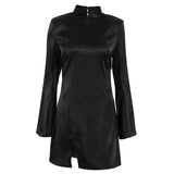Women Dress Sexy Backless Flared Sleeve Stand Collar Dress Hip Skirt